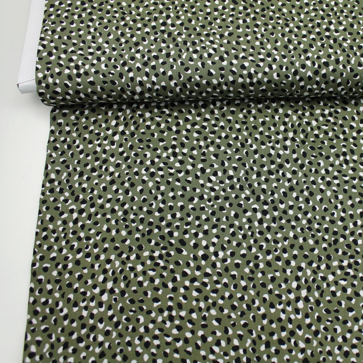 Viskose Twill „Funky Dots" - khaki